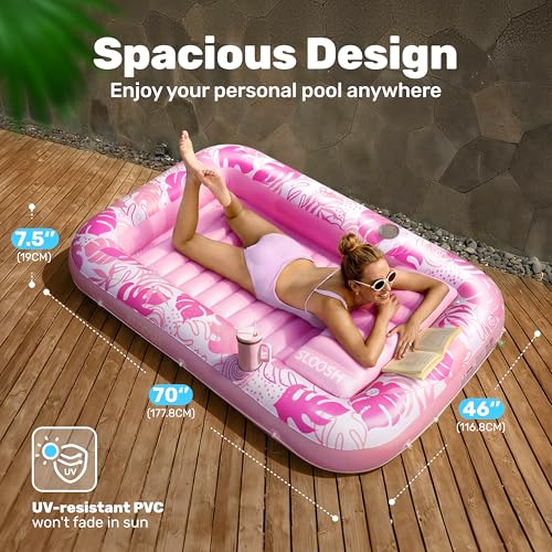 SLOOSH Inflatable Tanning Pool Float, 70"x46" Pool Floats for Adults with Pillow, 4 in 1 Float Tanning Raft, Sunbathing Bed for Sunbathing for Sunbathing for