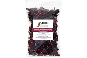4oz Dried Hibiscus Flowers perfect for Tea and Mexican Agua Fresca, Flor de Jamaica, Whole Flowers and Petals by 1400s Spices