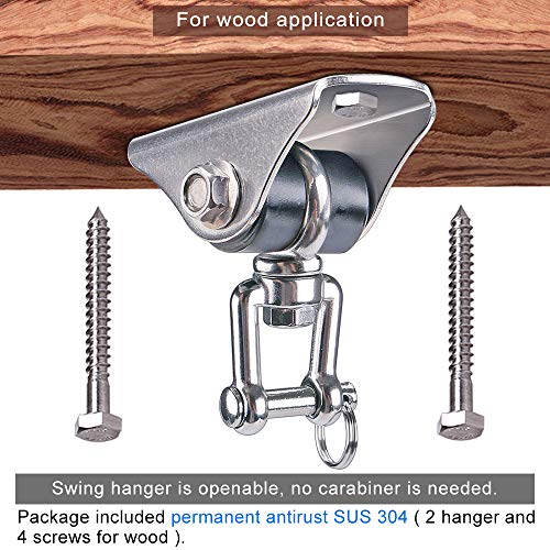 SELEWARE Set of 2 2000 lb Capacity Permanent Antirust SUS304 Silent 360° Swivel Swing Hanger, Heavy Duty Swing Hook with 4 Screw for Concrete Wooden Hanging Hardware for Porch Chair Yoga Hammock Swing