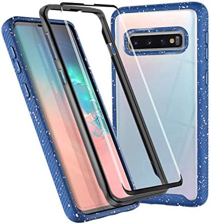 Jakpas Case Compatible for Samsung Galaxy S10 Case (2019) w/Tempered Glass Screen Protector, Full-Body Protective Durable Hybrid Rugged Armor Clear Bumper Shockproof Phone Cover for Galaxy S10 Blue