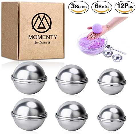 UPGRADE DIY Metal Bath Bombs Molds Kits and Supplies, Homemade Round Sphere Shapes Fizzy Bombs, for Crafting Your Own Fizzles, Large Medium Small 3 Sizes 6 Sets 12Pcs, by MOMENTY