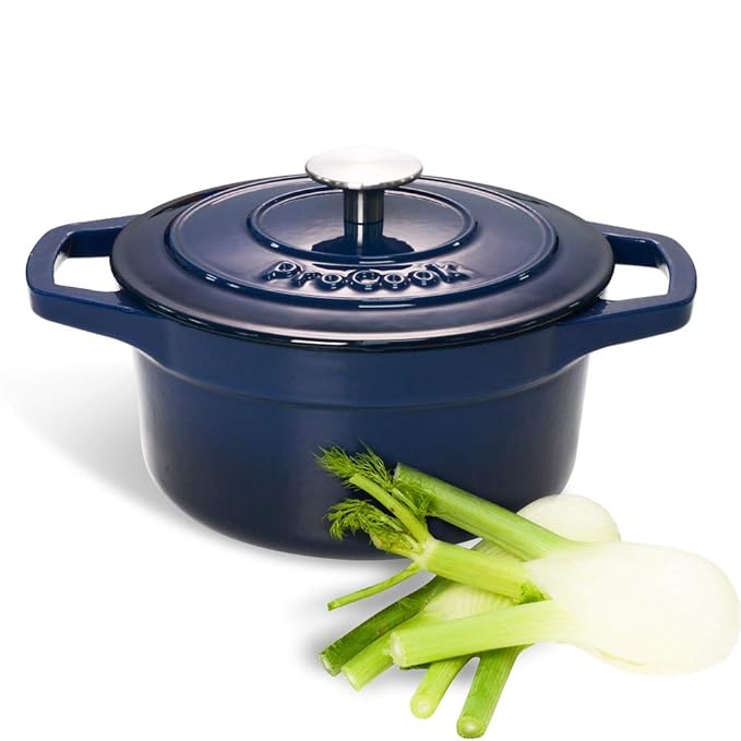 ProCook | Bratentopf aus Gusseisen | induktionsgeeignet | emailliert | Bräter | Schmortopf | 20 cm Ø | 2,7 l Volumen | rund |
