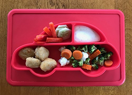 Babies Silicone Highchair Feeding Tray - Suction Bear Bowl or Car Placemat - Dinner Table BPA FREE Silicon - Children, Kids, Toddlers, Infants, Baby, & Pets - You Choose by Jolly Jon (Car, Red)