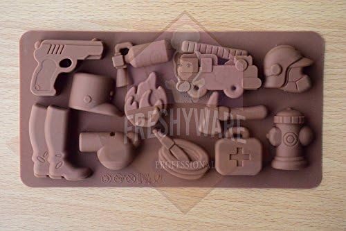 Freshyware Firefighter Tools Helmet Fire Extinguisher Mold for Soap Making Mini Bath Bomb Crafts Candy Chocolate bar Assort Color Appx Size 20.8 x 10.5 x 2.8cm Art Molds Silicone