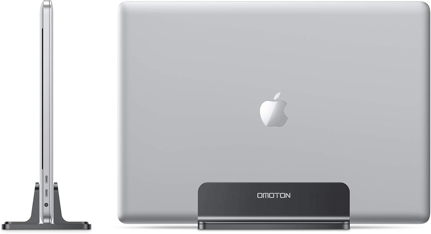 OMOTON Vertical Laptop Stand, [Adjustable MacBook Stand] [Space Saving] Desktop Holder Stand for MacBooks, Apple Notebooks, Aluminum, Black