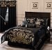 Chezmoi Collection 7-Piece Jacquard Floral Comforter Set, California King, Black/Gold
