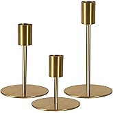 Brass Taper Candle Holders - Set of 3 Antique Brass Finish Candlestick Holder, Modern Rustic Metal Candlestick Holder for Wed