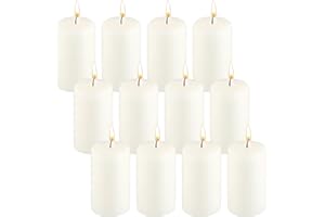 Ivory Pillar Candles Bulk, 12 Pack Unscented Votive Candles, Paraffin Wax Emergency Candles, Smokeless Wedding Candles, Dripl