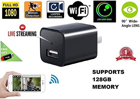 1080P Wifi Charger Camera – DENT Products HD P2P Wireless Wifi Video Camcorder with Motion Detection, Pet Nanny Cam, USB AC Wall Plug Adapter for phone, Remote View, support 128GB SD