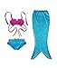 PGXT Girls 3 Pcs Princess Mermaid Tail Swimwear Swimsuit Bikini Rosered+Blue 130CM