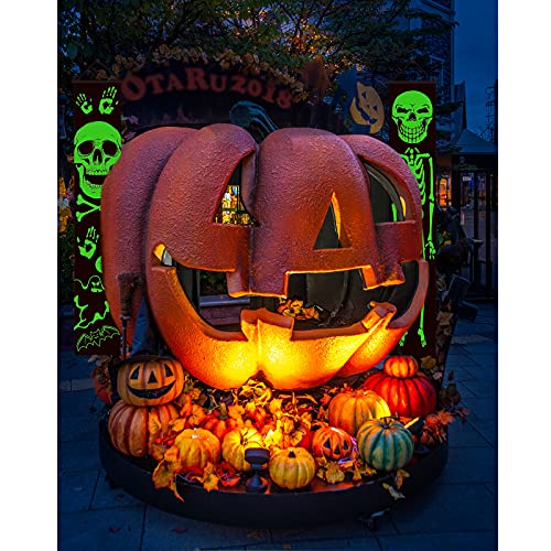 2021 Luminous Halloween Porch Sign for Frontdoor Window Deocration Thrilling Banner with Glowing Green Skeleton at Night Add Terrorist Atmosphere Party Yard Sign 11.8X70.8 Inch