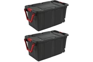 NUMGMT Plastic 40 Gallon Lidded Home Storage Bins, Durable Stackable Industrial Storage Containers Tote, Organizing Tote Tub Box with Wheeled, Moving Boxes, for Basement, Attic, Garage, Set of 2, Black