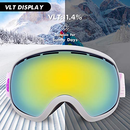 Snowledge Ski Snowboard Goggles with UV400 Protection, OTG Skiing Snowboarding Goggles of Double Spherical Lens with Anti-Fog Ski Goggles for Men, Women, Helmet Compatible Snow Goggles