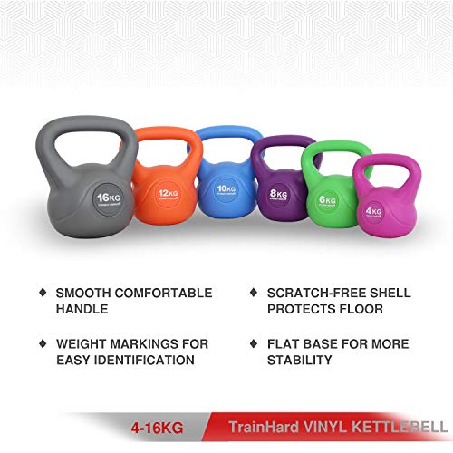Train-Hard-Kettlebell-4-16-kg-Kugelhantel-Kunststoff-mit-Zement-Fuellung-in-6-Farbig-Studio-Qualitaet-fuer-Krafttraining-Gymnastik-und-Heimtraining-12-KG-Orange