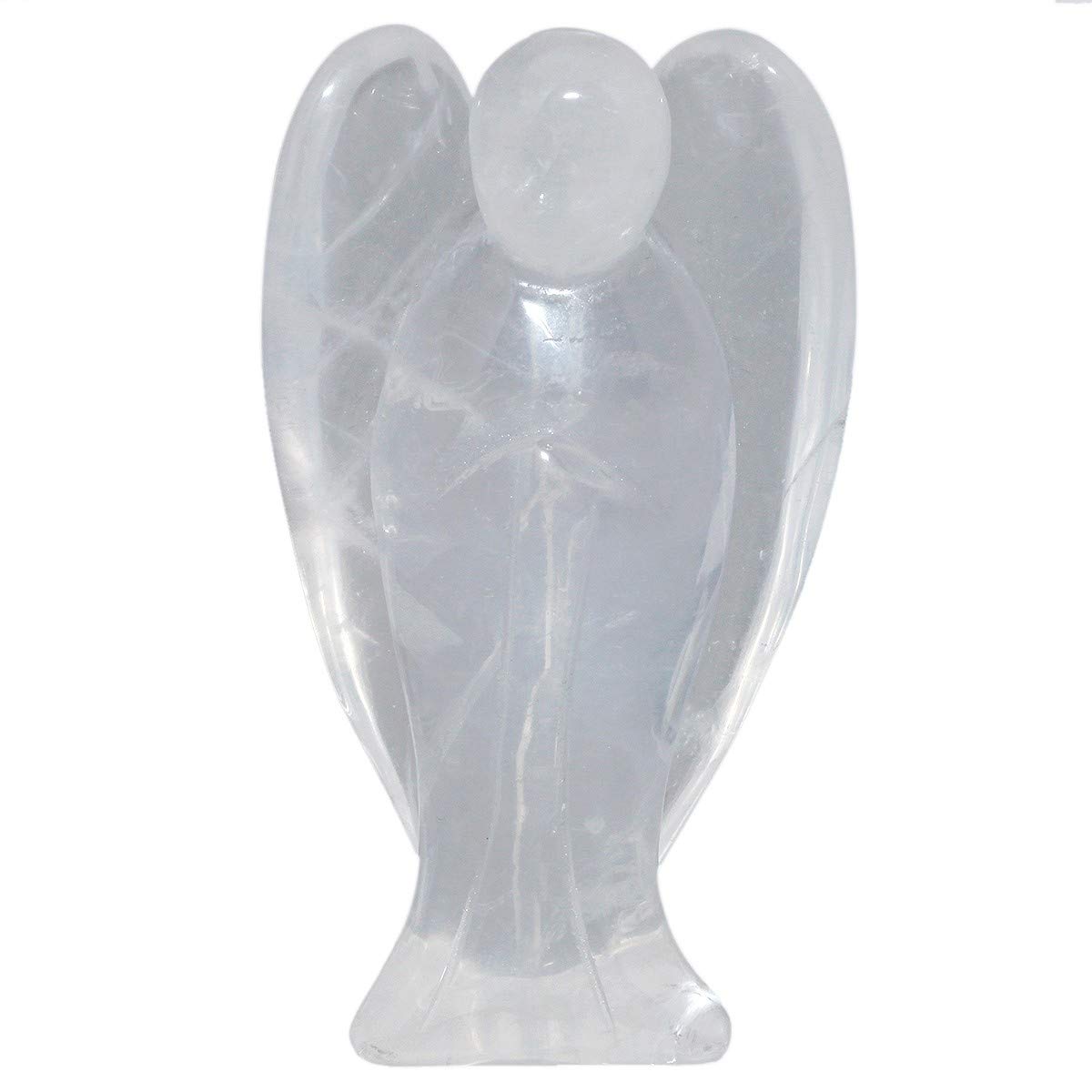 mookaitedecor 3 Inch Clear Quartz Crystal Guardian Angel Gemstone Carved Figurine Statue Home Ornament, Healing Crystal Gifts, Love Peace Lucky Charm Stone Angel for Reiki Chakra Decoration