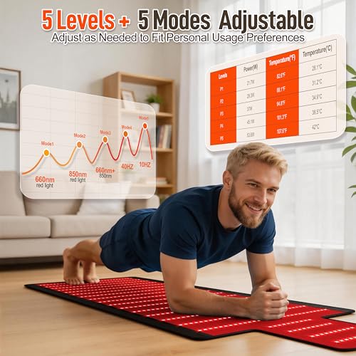 Red Light Therapy Mat for Full Body, 74.6"x33.3" Large Sleeping Bag Blanket, Infrared Light Pad, Soft Leather, Adjustable Timer, Ideal Home Gift for Men & Women Athletes, Seniors, Office Workers