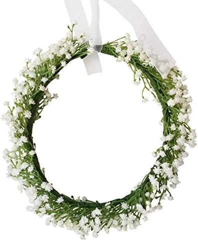 Cuteadorn Bridal Baby Breath Flower Crown Headband for Women &amp; Girls Hair Wreath with Adjustable Ribbon Wedding Festivals