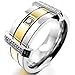 INBLUE Men's Stainless Steel Ring Band CZ Gold Silver Two Tone Wedding
