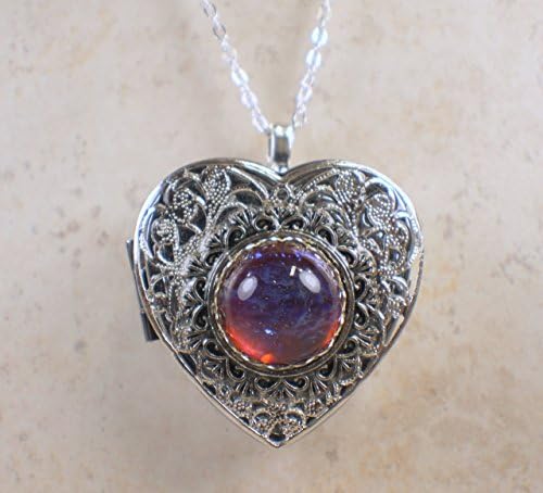 Red Dragons Breath Round Glass Opal Silver Music Box Locket