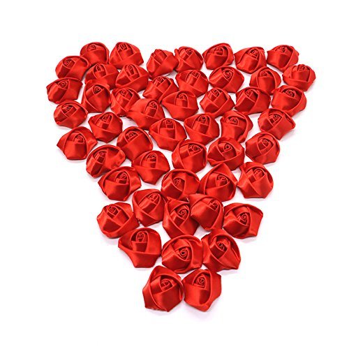 HUELE 50PCS Mini Fabric Artificial Roses Flowers Heads Rosette Flowers For Headdress Flowers Headbands Clips Headbands Hair Accessories (Red)