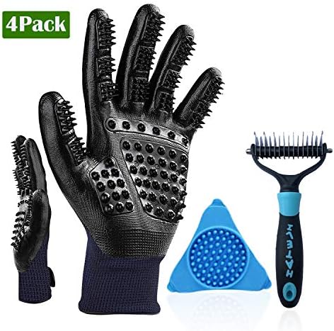 HBPET Pet Grooming Tool Bath-Pet Deshedding Grooming Gloves & Dog Bowl Slow Feeder Lick Wall Mount & Dematting Comb 2 Sided Included Dogs Cats