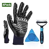 HBPET Pet Grooming Tool for Bath,Pet Shedding Grooming Gloves+Dog Bowl Slow Feeder Lick Pad Wall Mounted+Dematting Comb 2 Sided Undercoat Raker for Dogs and Cats HBTZ2076-4ps