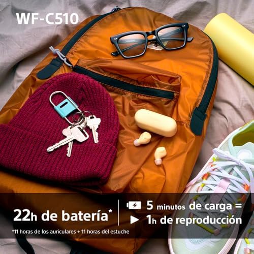 Fones de ouvido sem fio pequenos e leves sony wf-c510, com conexão multiponto, modo de som ambiente, resistência à água ipx4, spotify tap, carregamento rápido, 22 horas de bateria, ios e android - preto