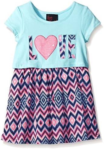 Girls Rule Little Girls' Toddler Dress Printed Love Popover, Aqua, 4T