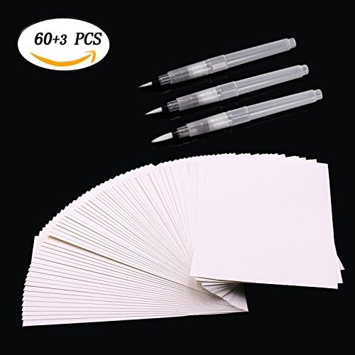 White 100% Cotton Cold Press Watercolour Paper 60 Sheets and Brush Pens 3 Piece (6 x 9 inches)