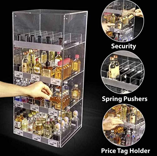 Commercial Mini Liquor 50ml Nips Bottle Display Case, Acrylic Countertop Rack Shelves with Dividers, 144 Bottle Capacity 12"W x 12"D x 28"H