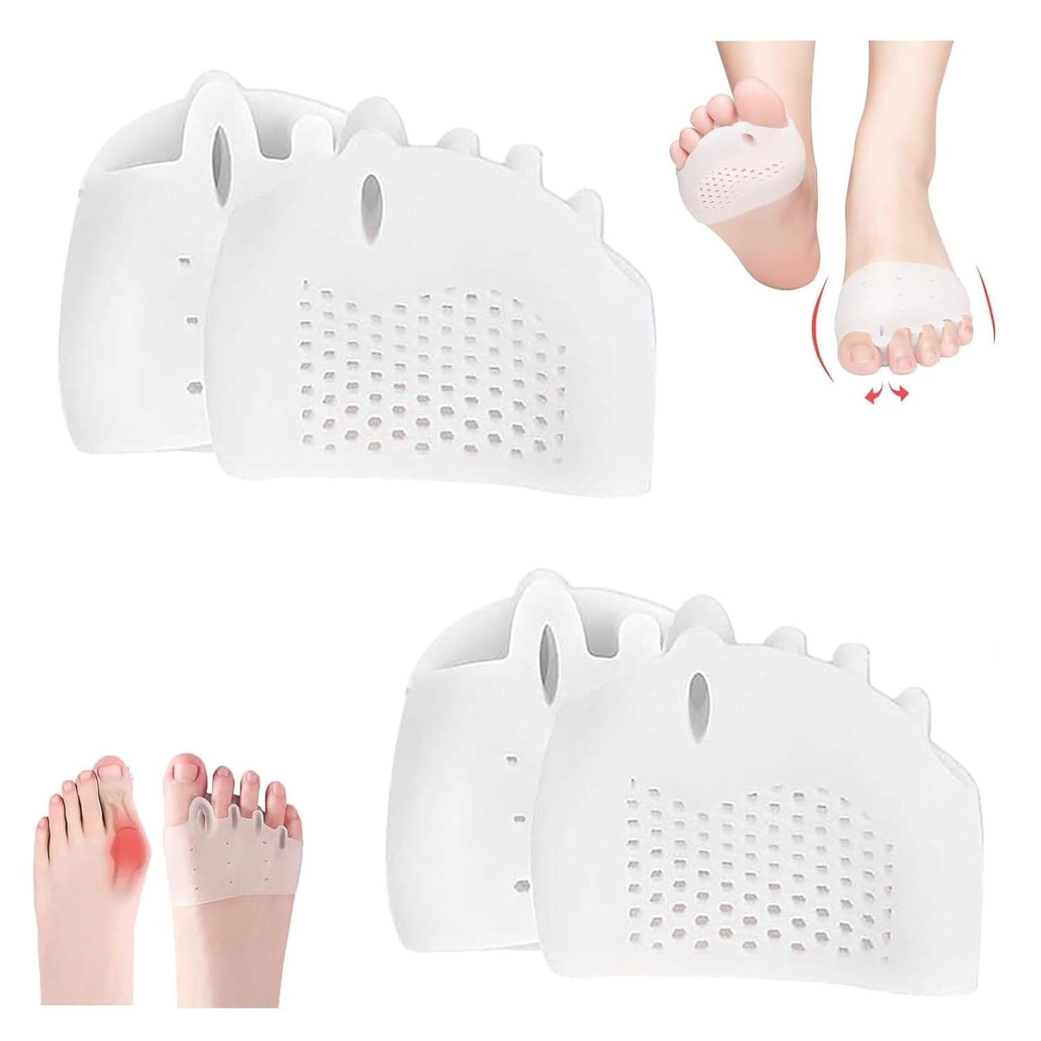ZFFAFUR Hyggear Silicone Toe Separators for Women Men, 4 Packs Toe Separators Bunion Corrector Cushion for Overlapping Toes, Breathable Soft and Comfortable Gel Foot Cushions, Clear