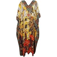 Mogul Interior Shauna Womens Caftan Sheer Georgette Kimono Dress Print Sexy Maxi Beach Cover up Kaftan