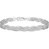 Savlano 925 Sterling Silver 7MM Braided Herringbone Diamond Cut Chain Bracelet - 18K Gold Plated 4-Strand 7.5 Inch Herringbone Bracelet for Women - Made in Italy Comes Gift Box