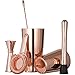 Copper Plated Boston Cocktail Shaker Bar Set: 18oz & 28oz Shaker Tins, Hawthorne Cocktail Strainer, Double Jigger (0.5oz - 2oz), 12'' Mixing Spoon, 7'' Drink Muddler w/ Recipes and Greeting Card