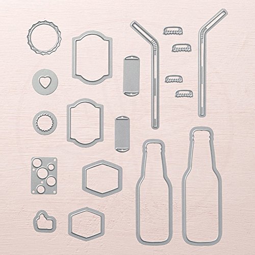 AkoMatial Cutting Dies,19Pcs/Set Metal Bubble Drink Bottle Straw Design Embossing Cutting Dies Tool Stencil Template Mold Card Making Scrapbook Craft - Thumbnail 4