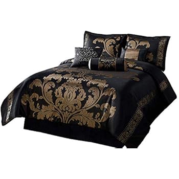 Amazon.com: 7 PC MODERN Black Burgundy Red Flock Satin