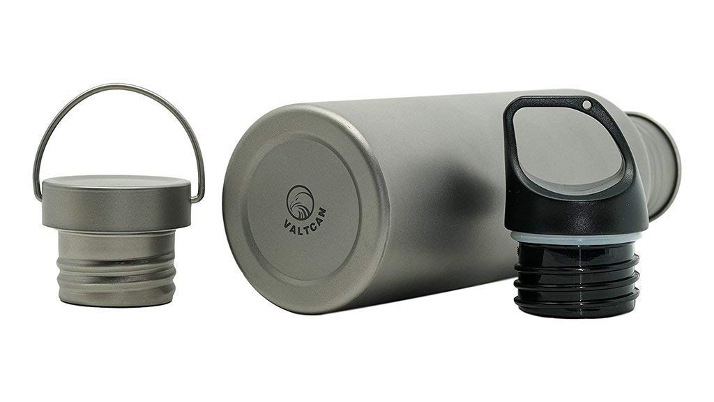 Valtcan Titanium Bottle Canteen Water Sports Drink Holder Canister 750ml 24oz with Ti Cap and BPA free Cap Handle and Carrying Stuff Sack