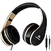 Sound Intone Headphones, I65 Foldable Headphone with Microphone and Volume Control, Wired Headset for iPhone, Android Smartphones and Tablets (Black/Gold)