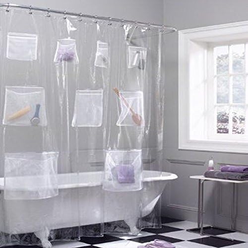 Clear Shower Curtain Liner,PEVA Plastic Shower Curtain,Quick Dry Shower Curtain with 9 Pockets for Shower Stall,Bathtubs(71x71 inch)