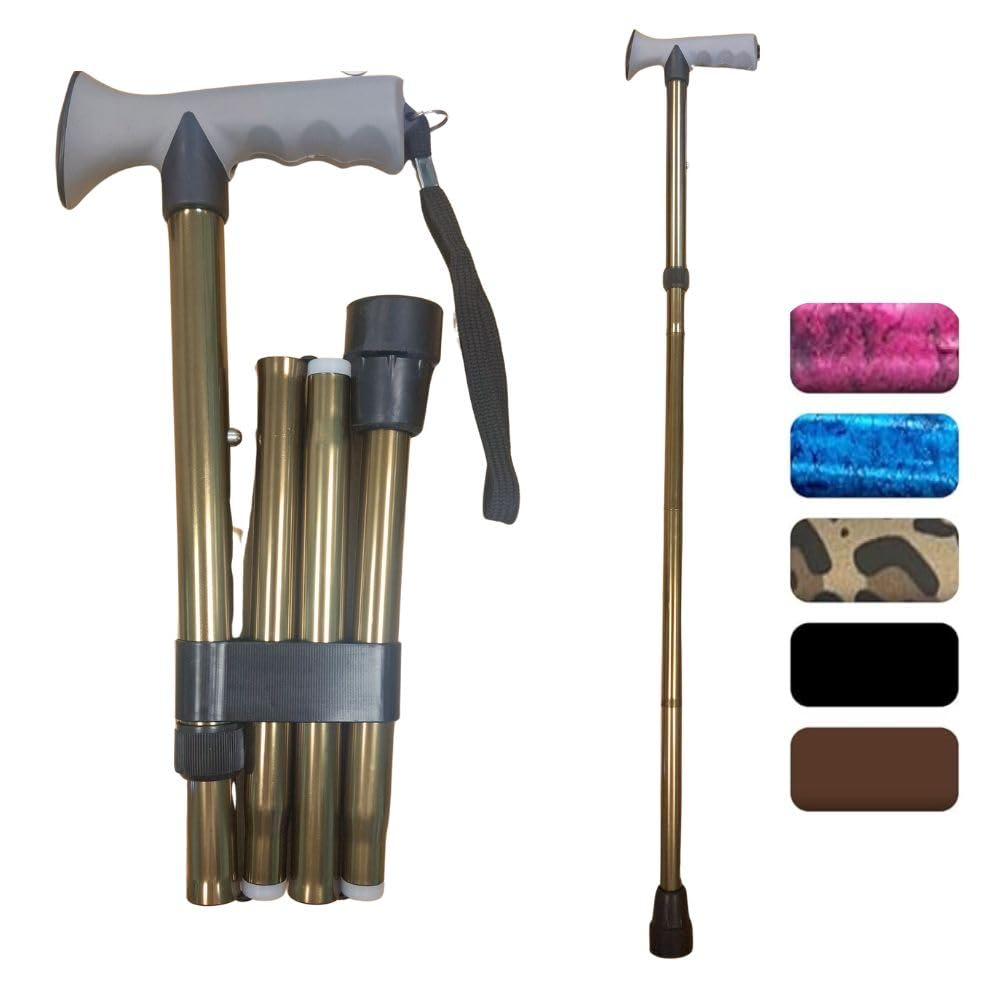 Life Folding Walking Stick with Comfort Gel Handle – Adjustable Height 33–37” Lightweight Aluminium Walking Cane for Elderly & Arthritis Support, Non-Slip Rubber Tip, Wrist Strap, Right or Left Handed