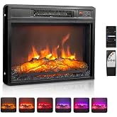 ROVSUN 26" Electric Fireplace Inserts with APP &amp; Remote Control, 1400W Recessed Stove Heater with 8H Timer, 6 Flame Colors, 5 Brightness for Indoor Use, ETL