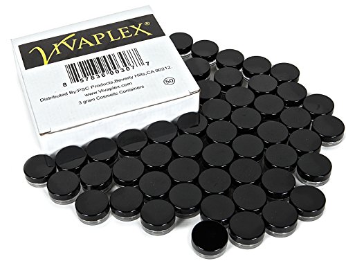 Vivaplex, 50, Clear, 3 Gram Plastic Pot Jars, Cosmetic Containers, With Black Lids.