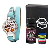 Aromatherapy Diffuser Leather Bracelet, Double Wrap, Tree of Life Locket, Free 10ml Lavender Essential Oils Bottle, Therapeutic Anxiety Bracelet - Essential Oil Diffuser Bracelet - Woman Gift Box