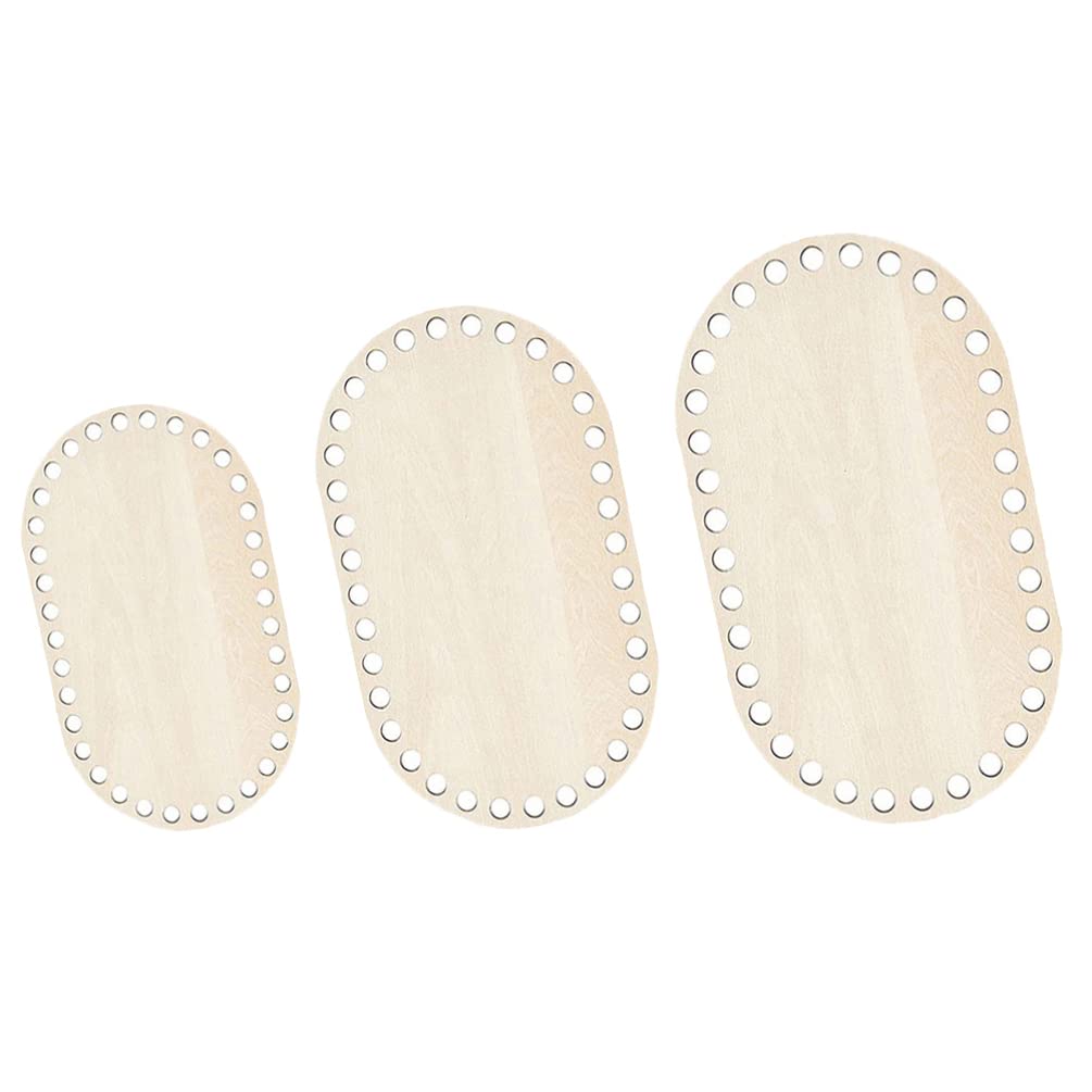 MILISTEN 4pcs Natural Wooden Basket Bottom Round, Hollow Crochet Basket Base for Making Knitting Crochet Yarn Storage Bag DIY Basket Weaving Supplies, Oval Shape