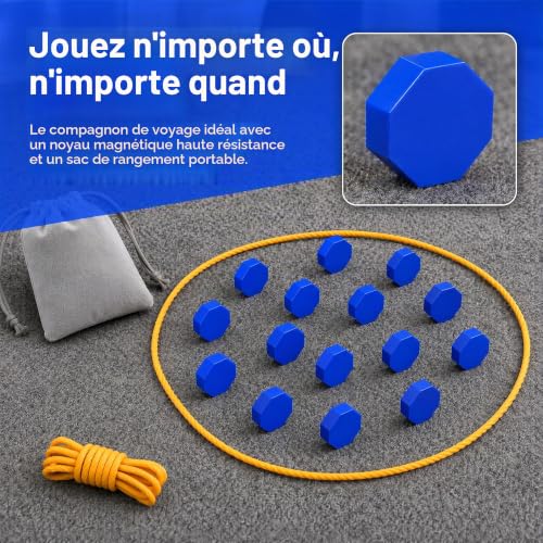 Magnetic Chess Set with 20 Large 3cm Magnetic Chess Pieces, Family Board Game with Rope and Velvet Storage Bag, Portable Magnet Set for Kids and Adults (Black)