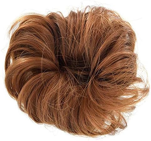 Aawsome 1Pc Women Girls Hair Extension Bun Donut Updo Ponytail Holder, Elastic Wave Curly Heat Resistant Synthetic Wig Hairpieces Wrap Scrunchie 7 Colors (Golden Brown)
