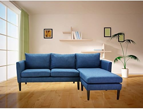 Redde Boo Modular Sectional Sofa With Reversible Chaise ,Living Room Linen Fabric L-Shape Couch (Dark Blue)