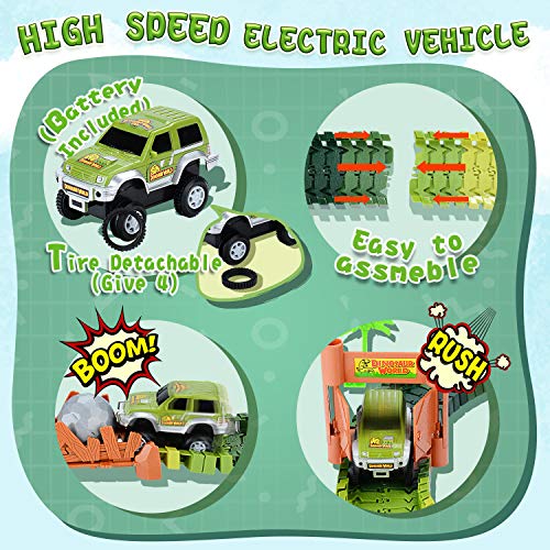 image for Veken Slot Car Race Track Set 2 Dinosaurs, 1 Race Car Toy, Cage, Ball,