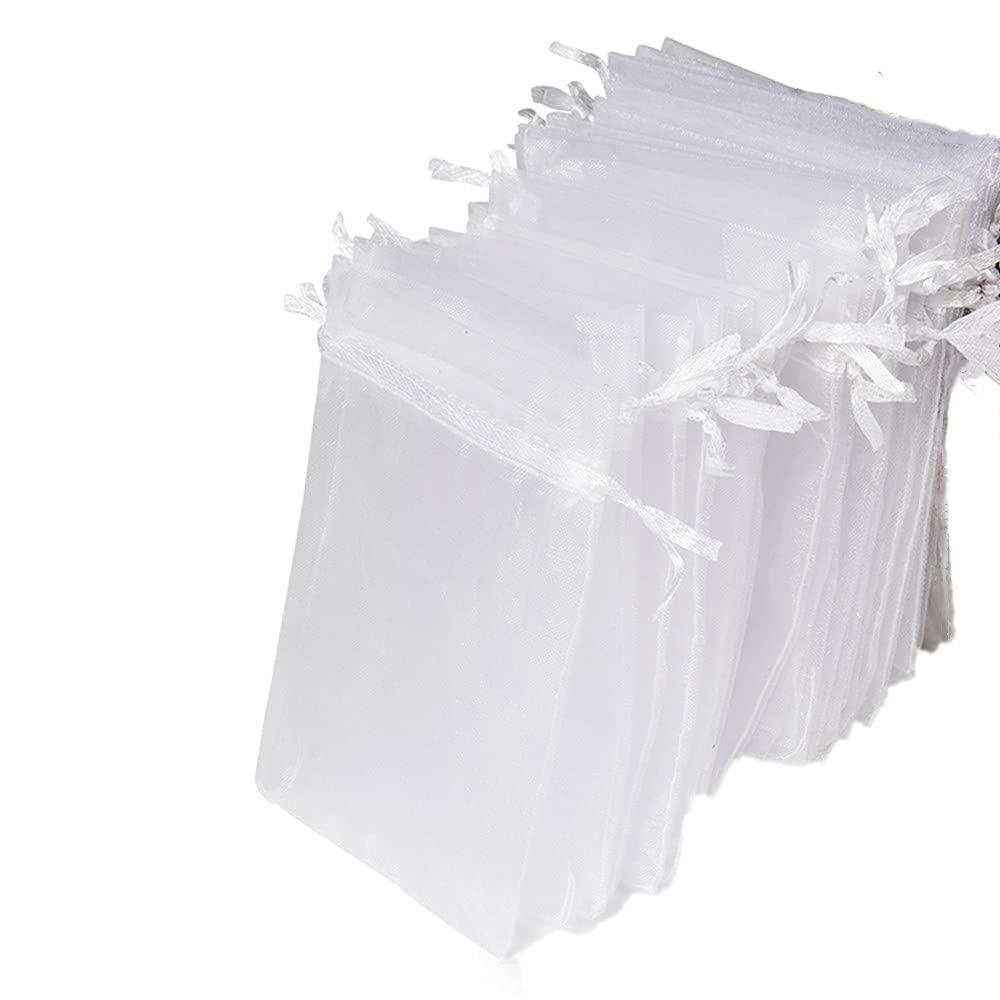 ENNIYU 100PCS Small Organza Bags, White Wedding Favour Bags with Drawstring, 7X9CM Gift Pouches for Party, Jewelry, Festival