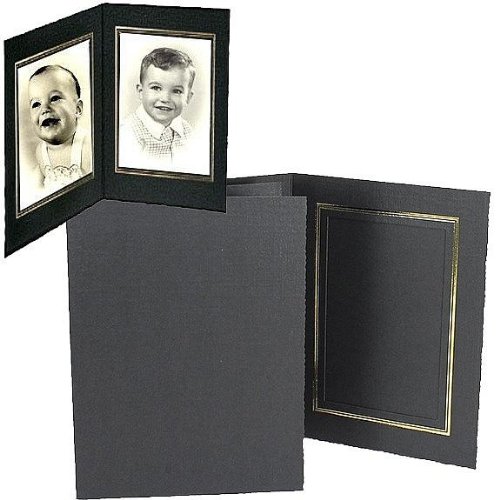 Black cardboard double photo folder frame/gold foil border sold in 25s - 4x6
